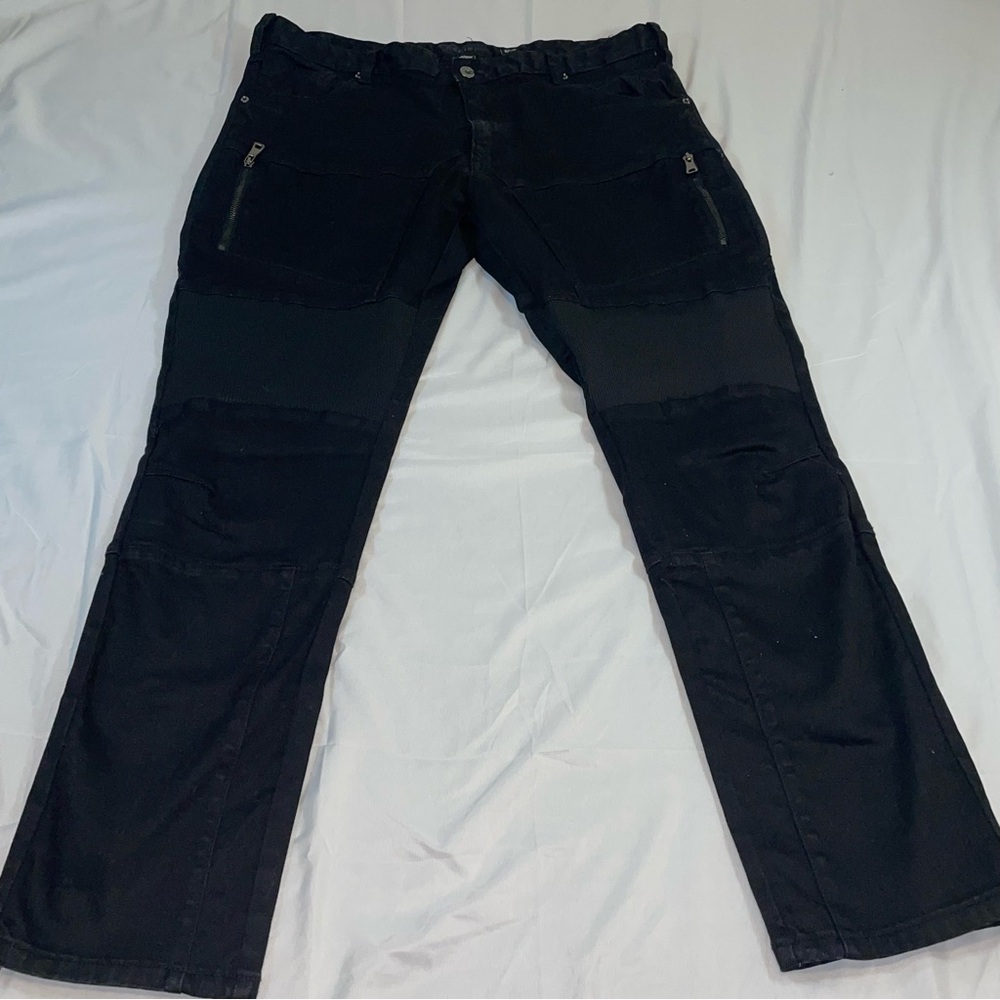 Decibel Mens Black Biker‎ Jeans Red Side Stripe Moto Zipper Pockets 42x32